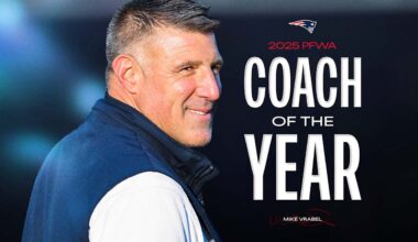 Patriots Head Coach Mike Vrabel Selected 2025 Pro Football Writers of America Coach of the Year