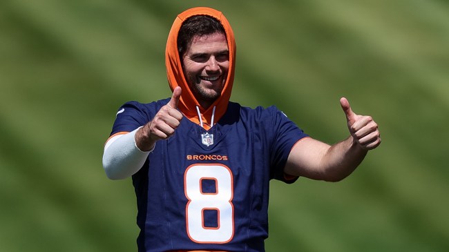 Denver Broncos QB Jarrett Stidham giving thumbs up