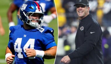 Cam Skattebo celebrates Giants' John Harbaugh hiring
