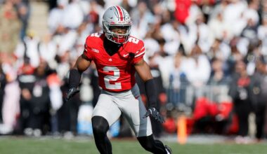 Ohio State defensive back Caleb Downs plays against Penn State during an NCAA college football game, Saturday, Nov. 1, 2025, in Columbus, Ohio. (AP Photo/Jay LaPrete, File)
