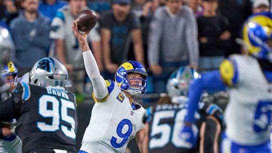 Los Angeles Rams quarterback Matthew Stafford #9 throws the football during an NFL Wildcard football game against the Carolina Panthers, on Saturday, January 10, 2026 in Charlotte, North Carolina. Los Angeles Rams quarterback Matthew Stafford #9 throws the football during an NFL Wildcard football game against the Carolina Panthers, on Saturday, January 10, 2026 in Charlotte, North Carolina.