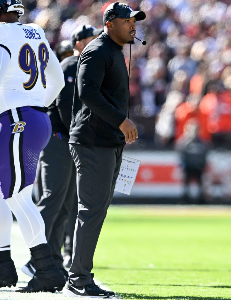 Ravens special teams coordinator Chris Horton on the sideline in October 2024.