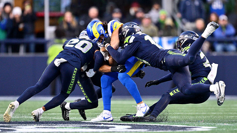 Seattle Seahawks defense Puka Nacua Rams NFC Championship Super Bowl...