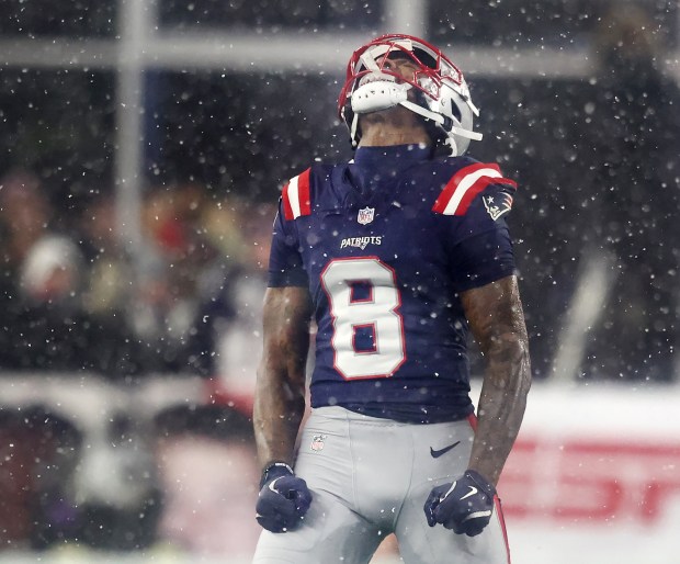 Foxboro, MA - New England Patriots wide receiver Stefon Diggs reacts during the fourth quarter of the Divisional Round game at Gillette Stadium. (Nancy Lane/Boston Herald)