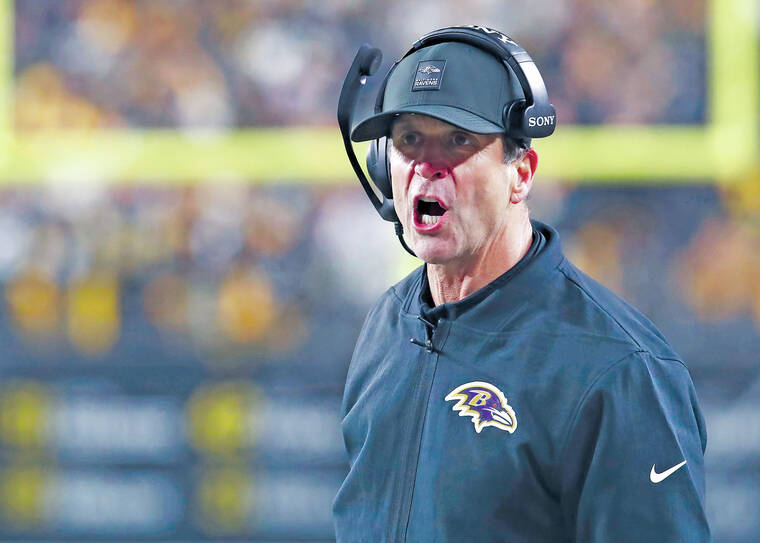 CHARLES LeCLAIRE / IMAGN IMAGES
Former Baltimore Ravens head coach John Harbaugh reacts during the second half of a Jan. 4 playoff game in Pittsburgh. Harbaugh will be the next head coach of the New York Giants, it was announced today.