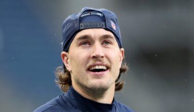 Jake Bobo of the Seattle Seahawks smiles