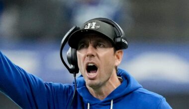 Indianapolis Colts head coach Shane Steichen yells