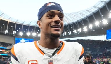 Oct 12, 2025; Tottenham, United Kingdom; Denver Broncos cornerback Pat Surtain II (2) leaves the field after an NFL International Series game against the New York Jets at Tottenham Hotspur Stadium. Mandatory Credit: Kirby Lee-Imagn Images
