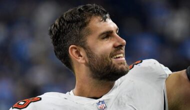 Sep 15, 2024; Detroit, Michigan, USA; Tampa Bay Buccaneers tight end Cade Otton (88) smiles after their game against the Detroit Lions at Ford Field. Mandatory Credit: Eamon Horwedel-Imagn Images
