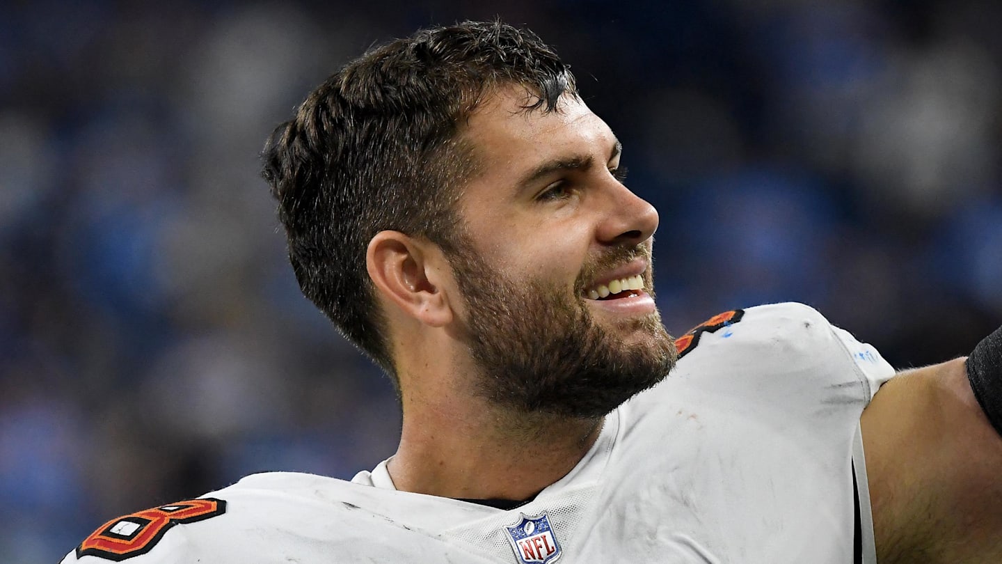 Sep 15, 2024; Detroit, Michigan, USA; Tampa Bay Buccaneers tight end Cade Otton (88) smiles after their game against the Detroit Lions at Ford Field. Mandatory Credit: Eamon Horwedel-Imagn Images