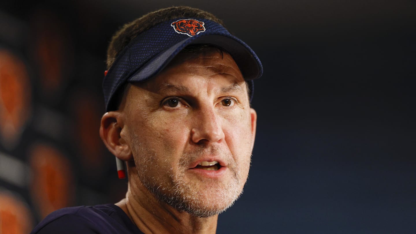 Jul 23, 2025; Lake Forest, IL, USA; Chicago Bears defensive coordinator Dennis Allen speaks during training camp at Halas Hall. Mandatory Credit: Kamil Krzaczynski-Imagn Images