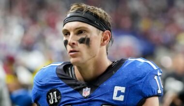 Indianapolis Colts wide receiver Alec Pierce (14) leaves the field Monday, Dec. 22, 2025, after losing a game against the San Francisco 49ers at Lucas Oil Stadium in Indianapolis.