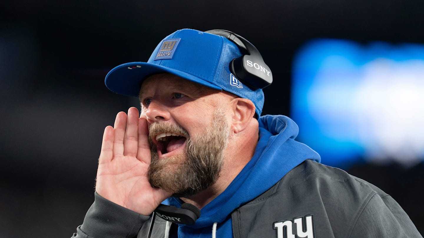 New York Giants head coach Brian Daboll shouts during a Thursday Night Football game between the New York Giants and the Philadelphia Eagles at MetLife Stadium in East Rutherford on Oct. 9, 2025.
