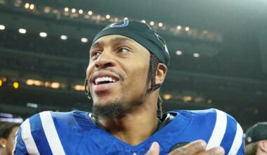 Indianapolis Colts running back Jonathan Taylor smiles