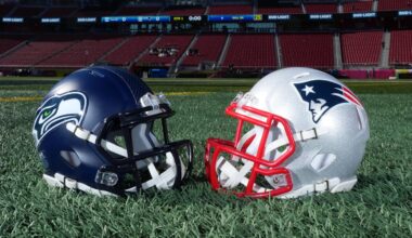 Seattle Seahawks and New England Patriots helmets at Levi's Stadium