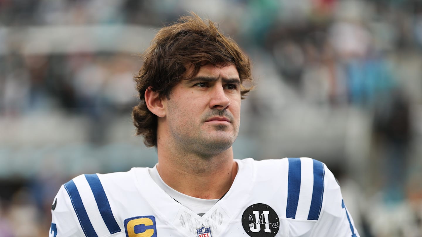 Indianapolis Colts quarterback Daniel Jones stands on the field