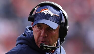 Oct 26, 2025; Denver, Colorado, USA;  Denver Broncos head coach Sean Payton looks on in the first quarter against the Dallas Cowboys at Empower Field at Mile High. Mandatory Credit: Ron Chenoy-Imagn Images