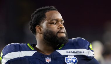 Seattle Seahawks guard Anthony Bradford on the sidelines