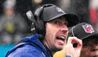 Indianapolis Colts head coach Shane Steichen talks to an official