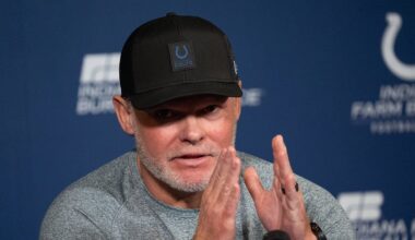 Indianapolis Colts general manager Chris Ballard speaks with the media