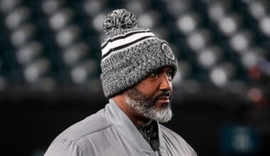 Detroit Lions general manager Brad Holmes watches warmups ahead of the Philadelphia Eagles game at Lincoln Financial Field in Philadelphia on Sunday, November 16, 2025.