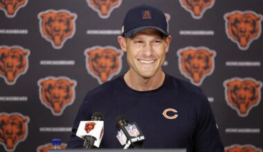 Jun 3, 2025; Lake Forest, IL, USA; Chicago Bears head coach Ben Johnson speaks during minicamp at Halas Hall. Mandatory Credit: Kamil Krzaczynski-Imagn Images