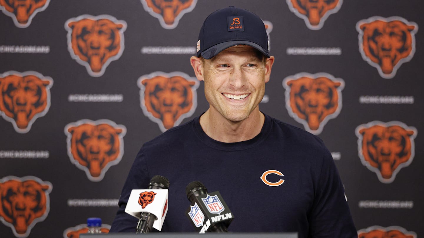 Jun 3, 2025; Lake Forest, IL, USA; Chicago Bears head coach Ben Johnson speaks during minicamp at Halas Hall. Mandatory Credit: Kamil Krzaczynski-Imagn Images