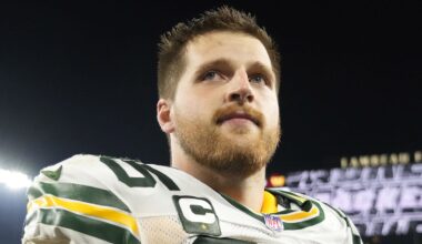 Sep 11, 2025; Green Bay, Wisconsin, USA; Green Bay Packers tight end Tucker Kraft (85) looks on after the game against the Washington Commanders at Lambeau Field. Mandatory Credit: Jeff Hanisch-Imagn Images