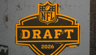 The 2026 NFL Draft logo at the Super Bowl LX Experience