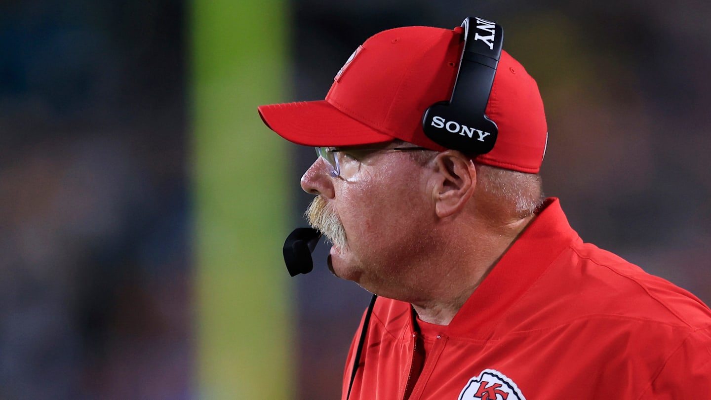 Kansas City Chiefs head coach Andy Reid looks on during the first quarter of an NFL football matchup at EverBank Stadium, Monday, Oct. 6, 2025, in Jacksonville, Fla. The Jacksonville Jaguars edged the Kansas City Chiefs 31-28. [Corey Perrine/Florida Times-Union]