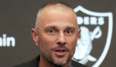 Feb 10, 2026; Henderson, NV, USA; Las Vegas Raiders general manager John Spytek at press conference at Intermountain Health Performance Center. Mandatory Credit: Kirby Lee-Imagn Images