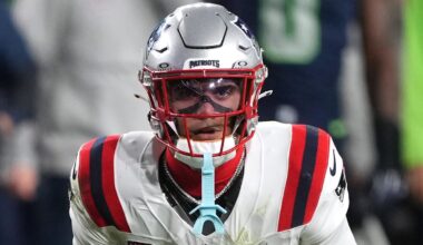 Feb 8, 2026; Santa Clara, CA, USA; New England Patriots cornerback Christian Gonzalez (0) during the third quarter against the Seattle Seahawks in Super Bowl LX at Levi's Stadium. Mandatory Credit: Darren Yamashita-Imagn Images