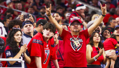 Dec 21, 2025; Houston, Texas, USA; Houston Texans fans cheer during the fourth quarter of a game against the Las Vegas Raiders at NRG Stadium. Mandatory Credit: Thomas Shea-Imagn Images