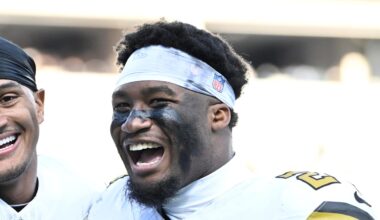 New Orleans Saints cornerback Alontae Taylor smiles