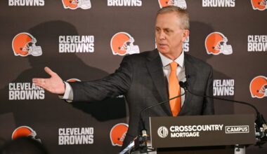 Feb 3, 2026; Berea, OH, USA; Cleveland Browns head coach Todd Monken speaks to the media during an introductory press conference at CrossCountry Mortgage Campus. Mandatory Credit: Ken Blaze-Imagn Images
