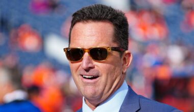 Nov 28, 2021; Denver, Colorado, USA; Denver Broncos general manager George Paton before the game against the Los Angeles Chargers at Empower Field at Mile High. Mandatory Credit: Ron Chenoy-Imagn Images