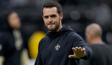 Dec 29, 2024; New Orleans, Louisiana, USA; New Orleans Saints quarterback Derek Carr (4) walks the field before a game