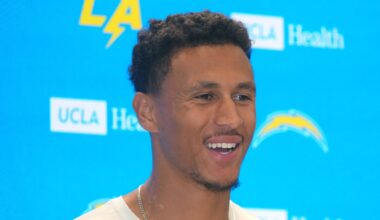 Apr 28, 2025; El Segundo, CA, USA; Los Angeles Chargers cornerback Benjamin St-Juste at press conference at The Bolt. Mandatory Credit: Kirby Lee-Imagn Images