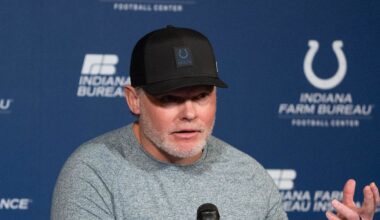 Indianapolis Colts general manager Chris Ballard speaks with the media