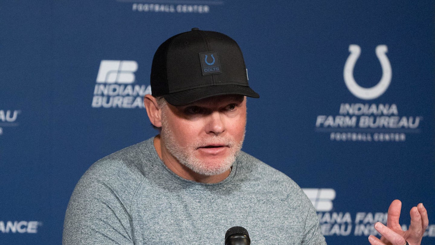 Indianapolis Colts general manager Chris Ballard speaks with the media
