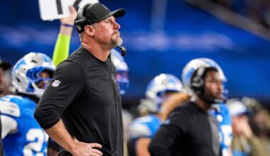 Detroit Lions coach Dan Campbell watches a play against the Minnesota Vikings during the second half at Ford Field in Detroit on Sunday, Nov. 2, 2025.