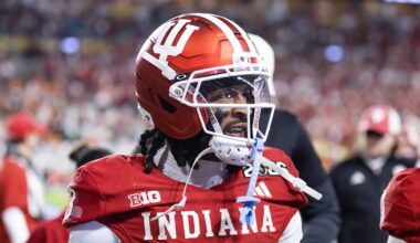 Jan 19, 2026; Miami Gardens, FL, USA; Indiana Hoosiers wide receiver Omar Cooper Jr. (3) against the Miami Hurricanes in the College Football Playoff National Championship game at Hard Rock Stadium. Mandatory Credit: Mark J. Rebilas-Imagn Images