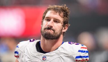 Oct 13, 2025; Atlanta, Georgia, USA; Buffalo Bills defensive end Joey Bosa (97) on the field against the Atlanta Falcons at Mercedes-Benz Stadium. Mandatory Credit: Dale Zanine-Imagn Images
