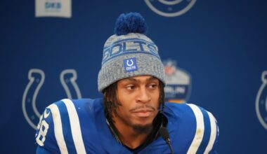 Indianapolis Colts running back Jonathan Taylor is interviewed