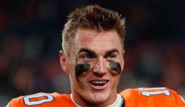 Nov 6, 2025; Denver, Colorado, USA; Denver Broncos quarterback Bo Nix (10) after the game against the Las Vegas Raiders at Empower Field at Mile High. Mandatory Credit: Isaiah J. Downing-Imagn Images