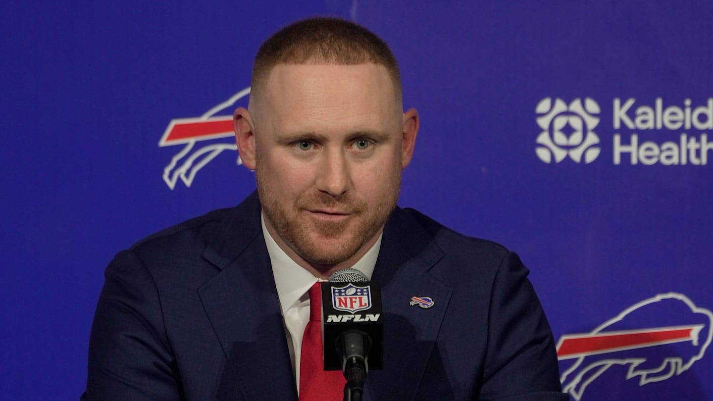 New Bills head coach Joe Brady answers questions during a press conference at the Bills field house in Orchard Park on Jan. 29, 2026.