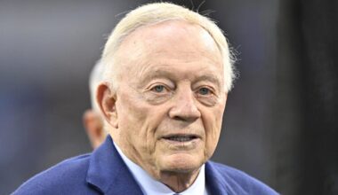 Sep 28, 2025; Arlington, Texas, USA; Dallas Cowboys owner Jerry Jones looks on before the game against the Green Bay Packers at AT&T Stadium. Mandatory Credit: Jerome Miron-Imagn Images