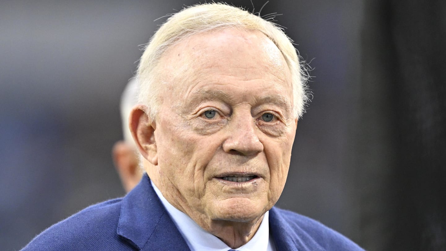 Sep 28, 2025; Arlington, Texas, USA; Dallas Cowboys owner Jerry Jones looks on before the game against the Green Bay Packers at AT&T Stadium. Mandatory Credit: Jerome Miron-Imagn Images