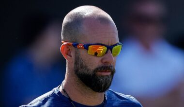 Aug 5, 2022; Englewood, CO, USA; Denver Broncos wide receivers coach Zach Azzanni looks on during training camp at the UCHealth Training Center. Mandatory Credit: Isaiah J. Downing-Imagn Images