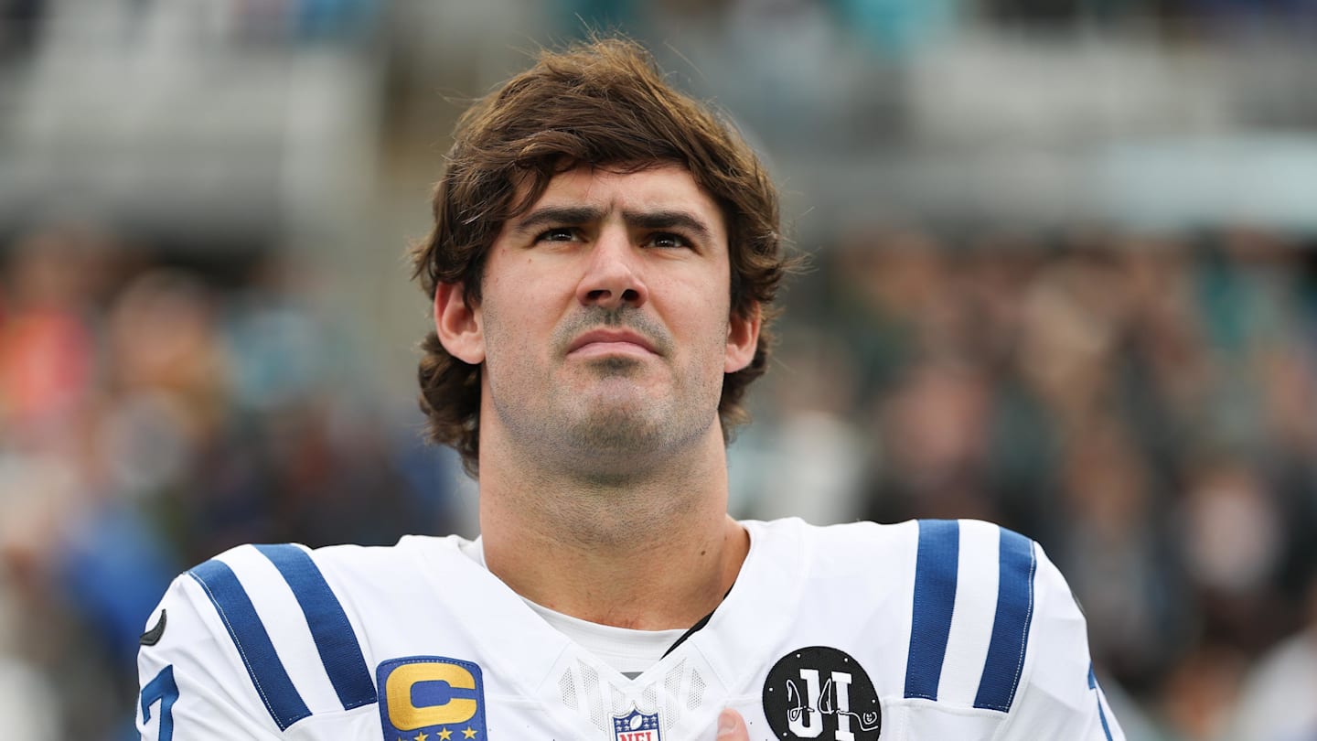Indianapolis Colts quarterback Daniel Jones stands on the field